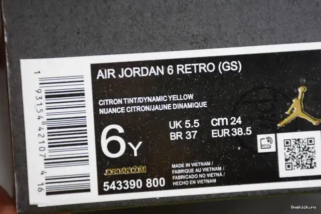 One Kick 6 Air 543390-800 Floral Dynamic Yellow Retro (GS) Jordan 0628